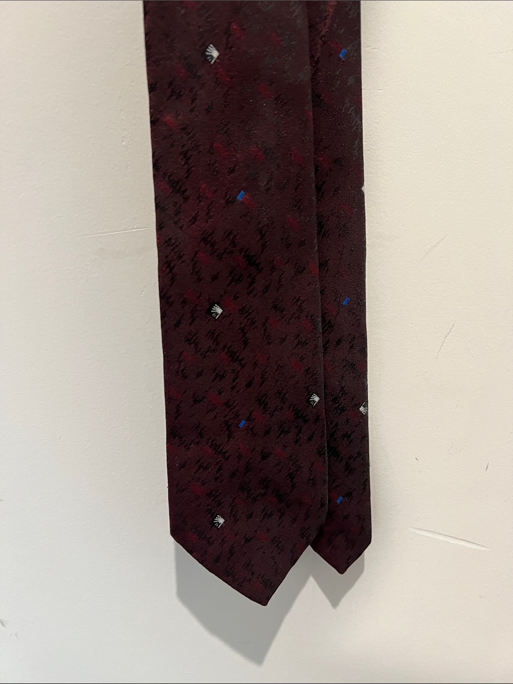Men's Burgundy Patterned Tie - Unbranded